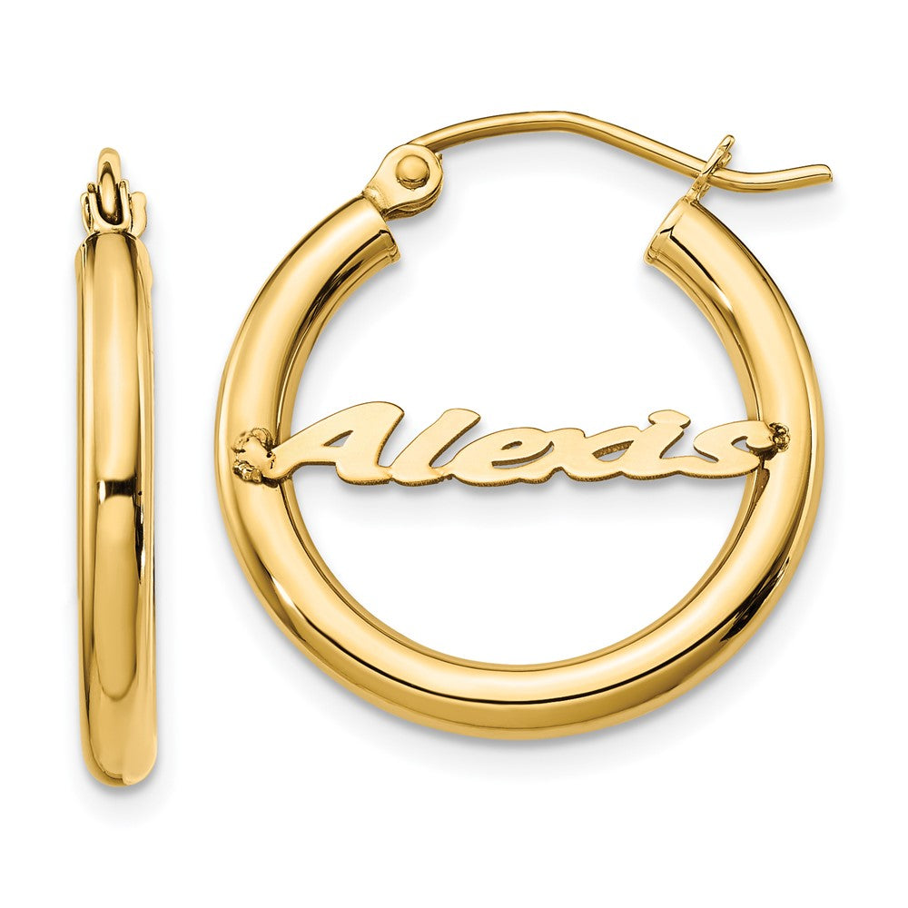 14K Gelbgold Klein Name Platte Creolen