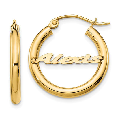 14K Gelbgold Klein Name Platte Creolen