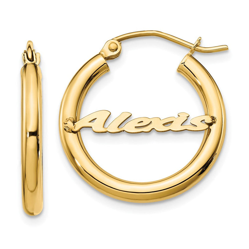 14K Gelbgold Klein Name Platte Creolen