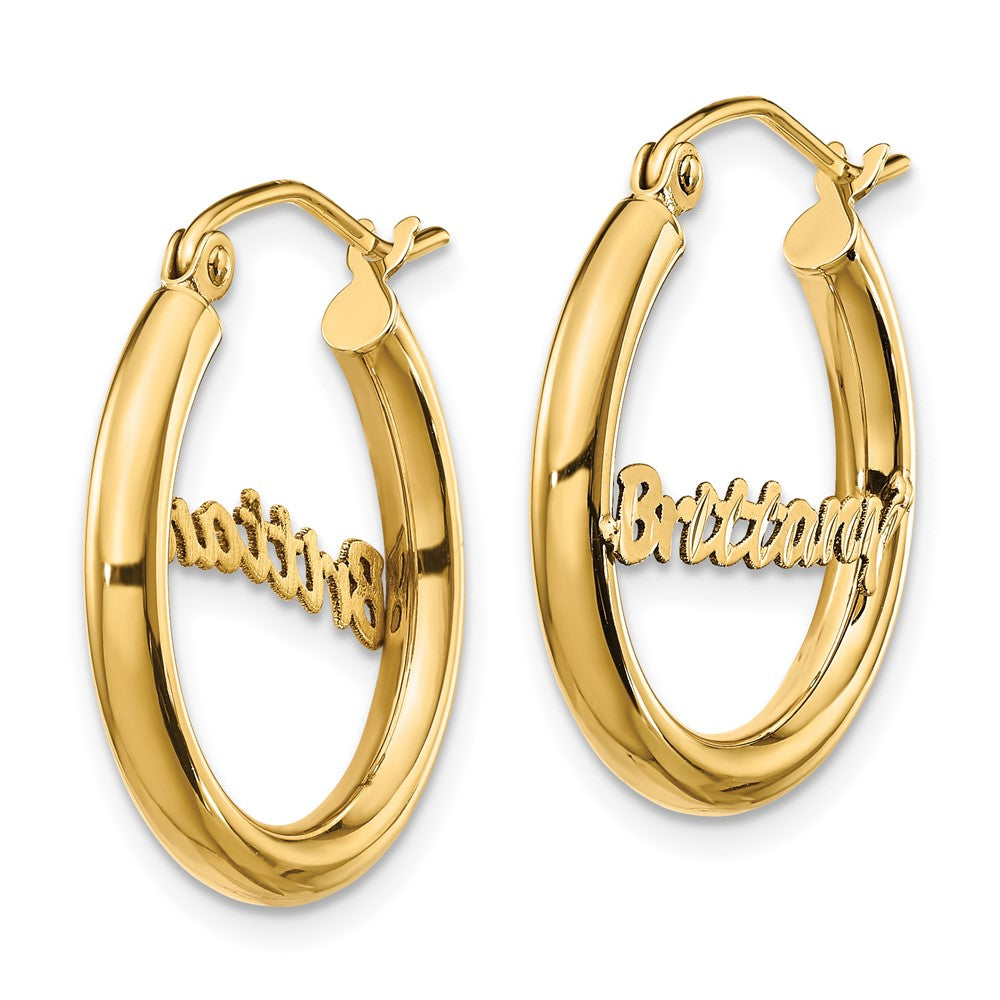 14K Gelbgold Klein Diamantiert Name Platte Creolen