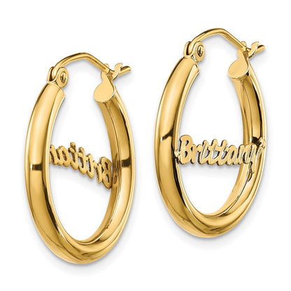 14K Gelbgold Klein Diamantiert Name Platte Creolen