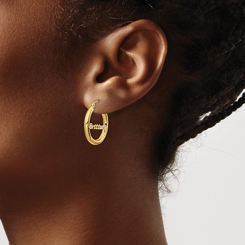 14K Gelbgold Klein Diamantiert Name Platte Creolen