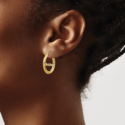 14K Gelbgold Klein Diamantiert Name Platte Creolen