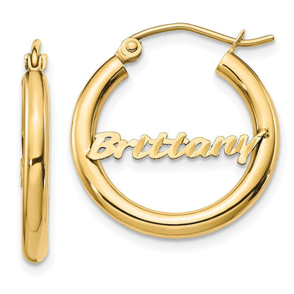 14K Gelbgold Klein Diamantiert Name Platte Creolen