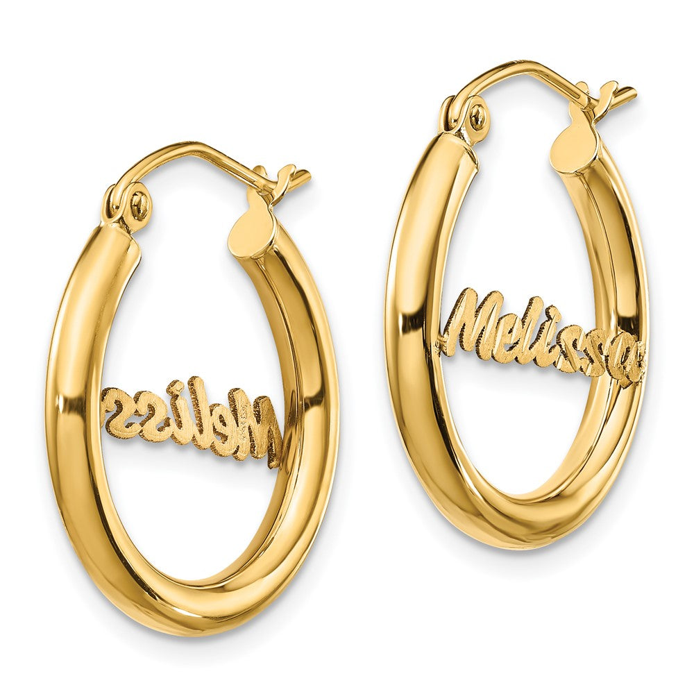 14K Gelbgold Klein Satiniert Diamantiert Name Platte Creolen