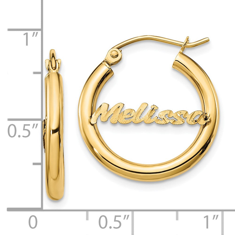 14K Gelbgold Klein Satiniert Diamantiert Name Platte Creolen