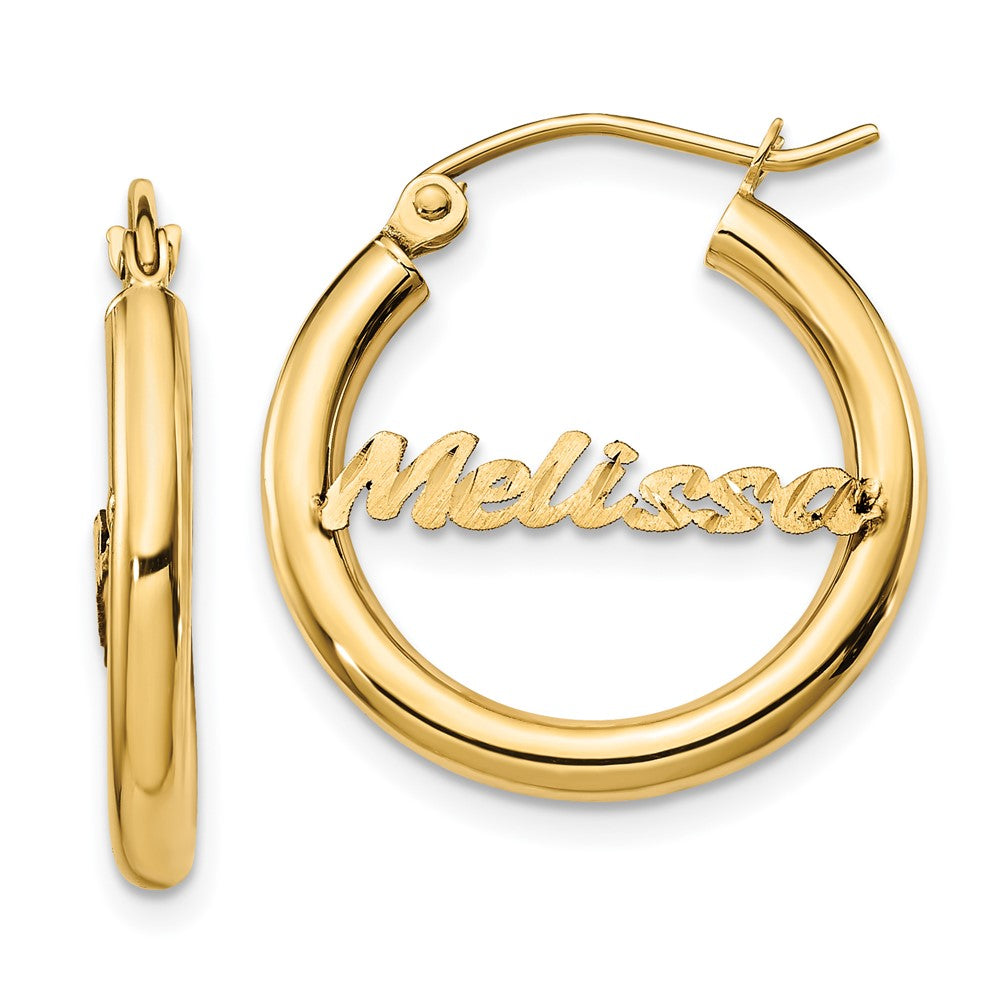 14K Gelbgold Klein Satiniert Diamantiert Name Platte Creolen