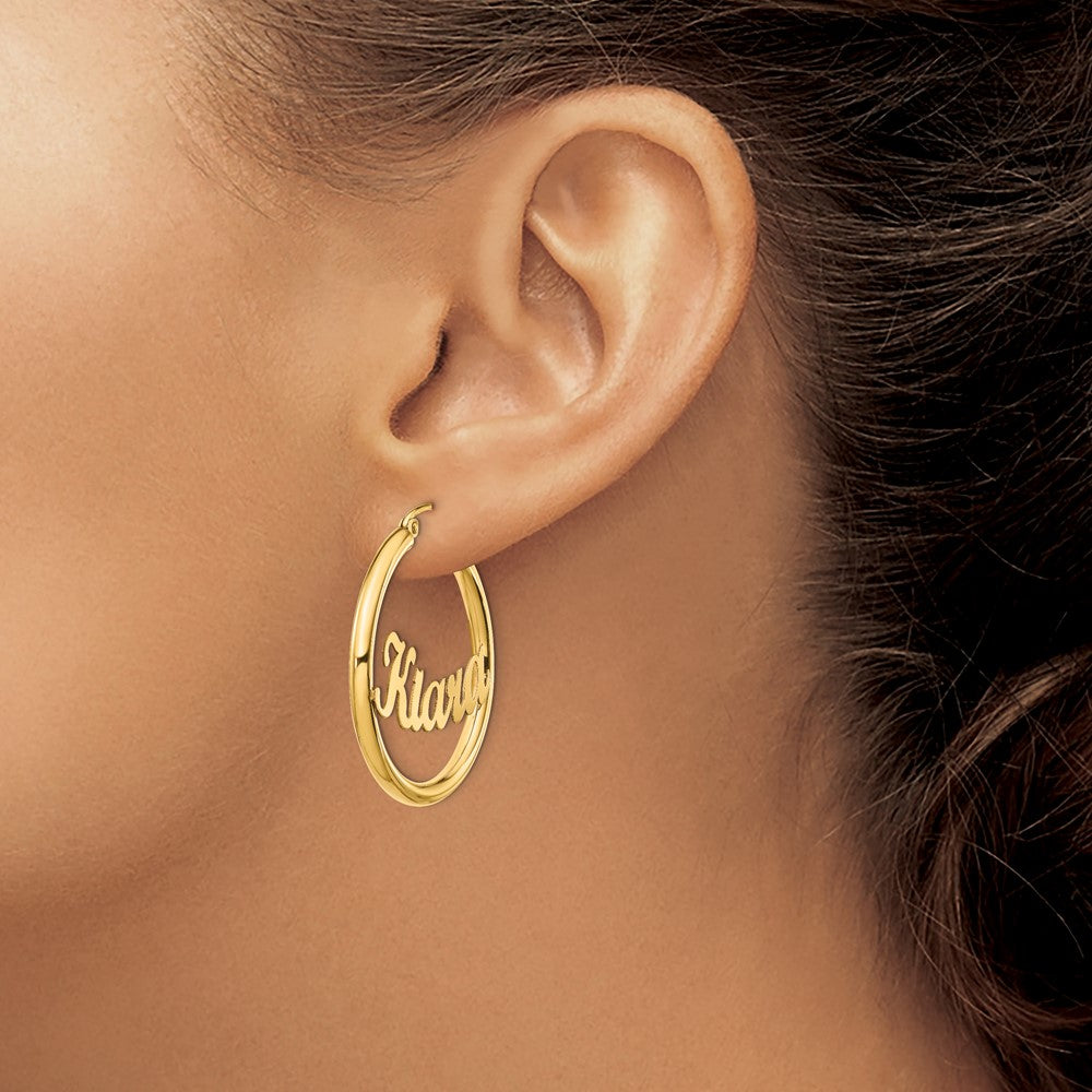 14K Gelbgold Name Platte Creolen