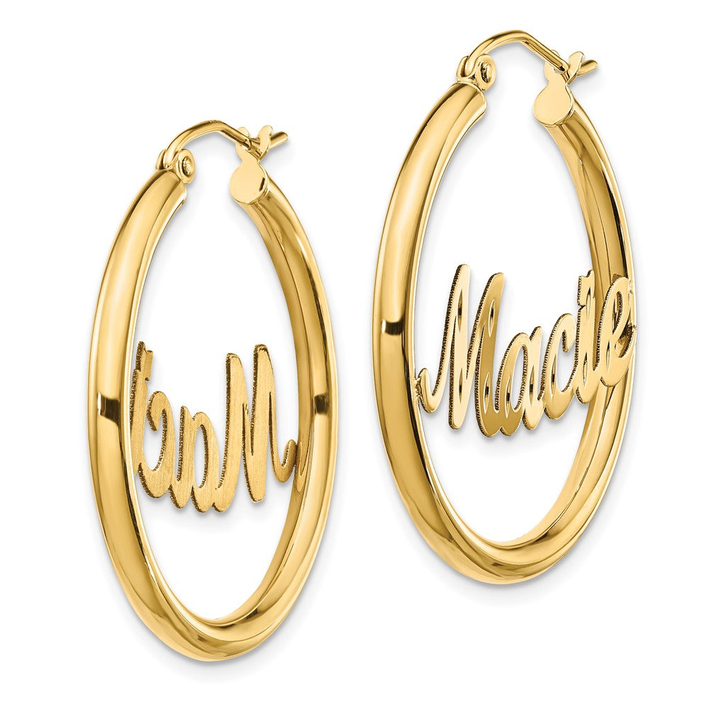 14K Gelbgold Diamantiert Name Platte Creolen