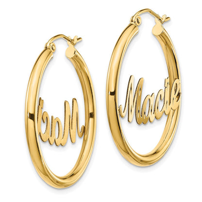 14K Gelbgold Diamantiert Name Platte Creolen