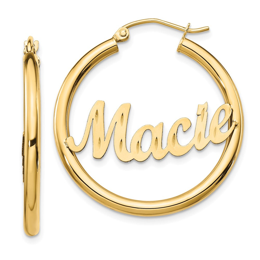14K Gelbgold Diamantiert Name Platte Creolen