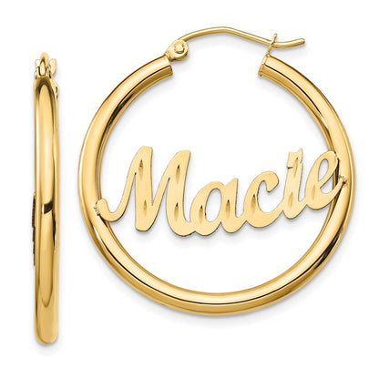 14K Gelbgold Diamantiert Name Platte Creolen