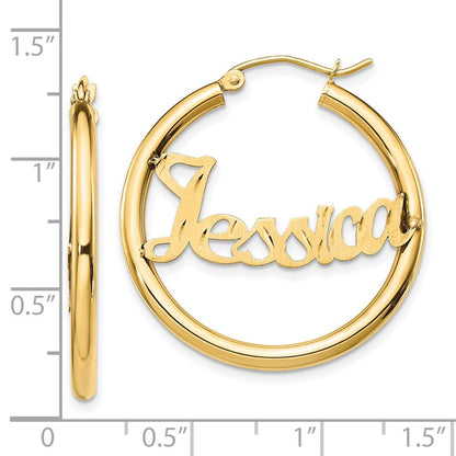 14K Gelbgold Satiniert und Diamantiert Name Platte Creolen