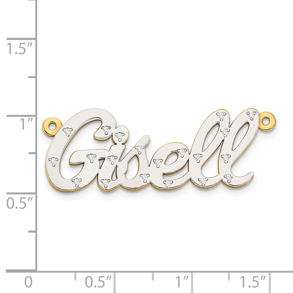14K Gelbgold & Rhodium 3-dimensionaler Diamant-Namensschild-Anhänger