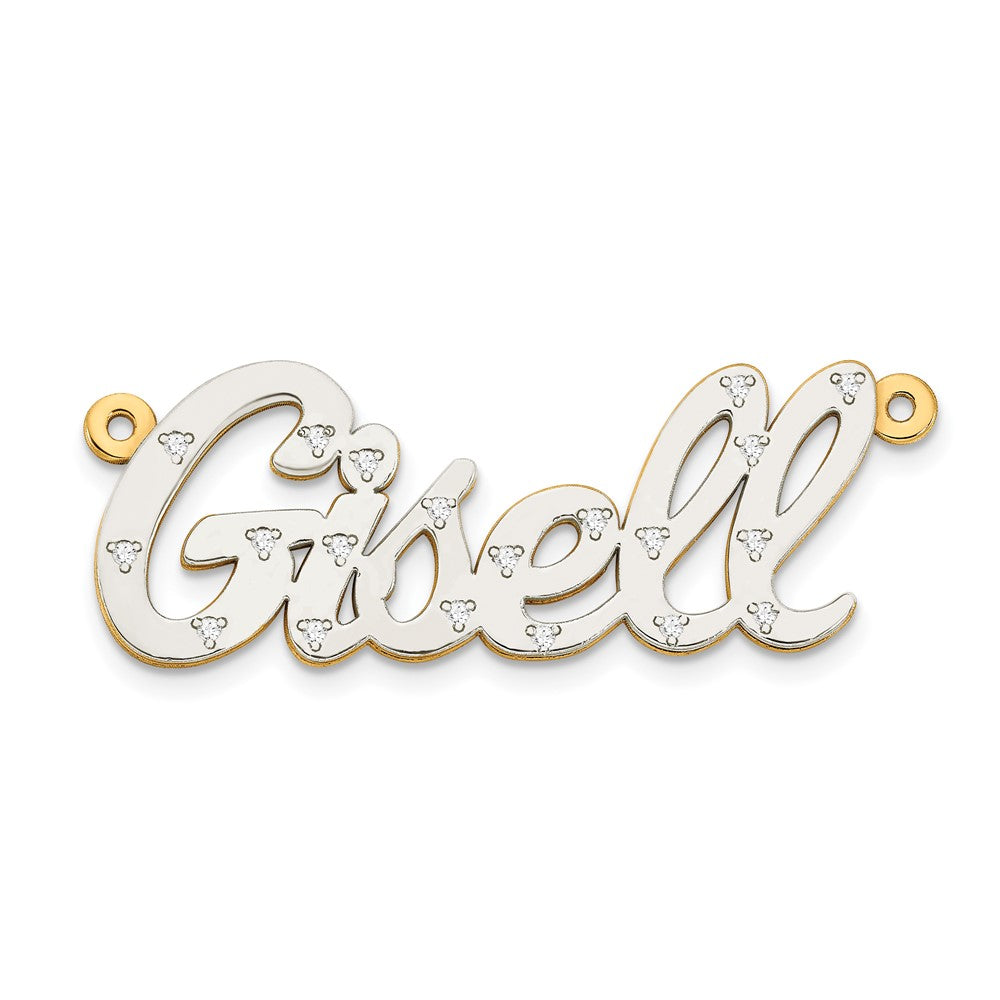 14K Gelbgold & Rhodium 3-dimensionaler Diamant-Namensschild-Anhänger