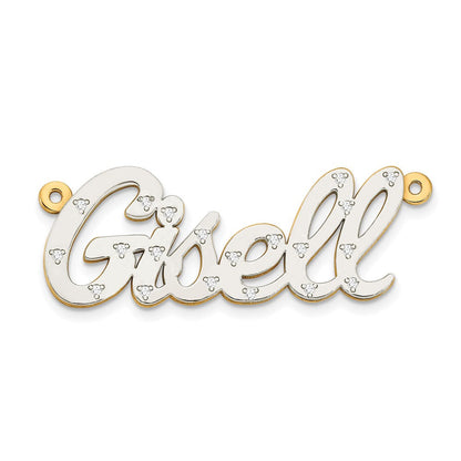 14K Gelbgold & Rhodium 3-dimensionaler Diamant-Namensschild-Anhänger