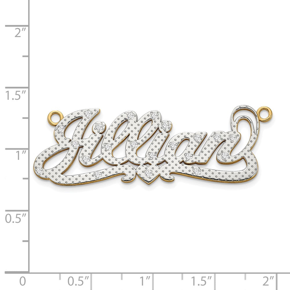 14K Gelb & Rhodium Gold und 3d Diamant mit Herz Name Platte
