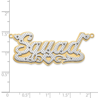 14K Gelb & Rhodium Gold und 3d Diamant mit Herz Name Platte