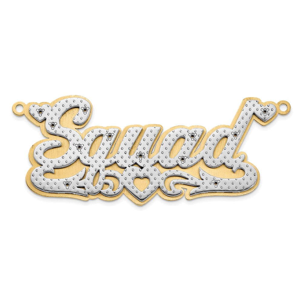 14K Gelb & Rhodium Gold und 3d Diamant mit Herz Name Platte