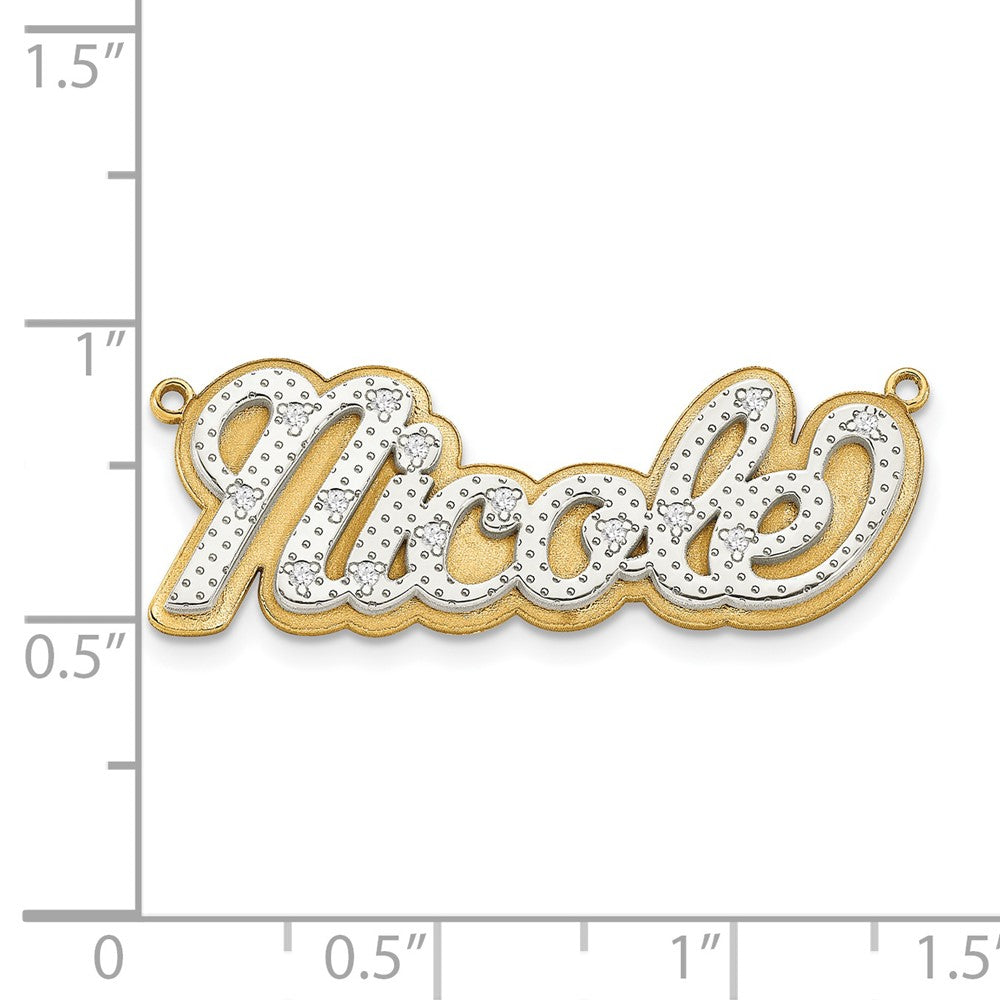 14K Gelb & Rhodium Gold und 3d Diamant Name Platte