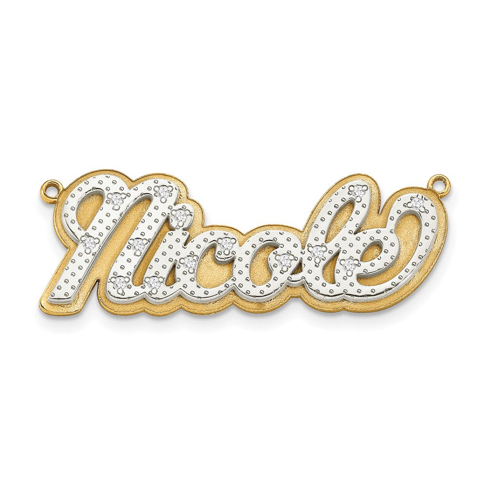 14K Gelb & Rhodium Gold und 3d Diamant Name Platte