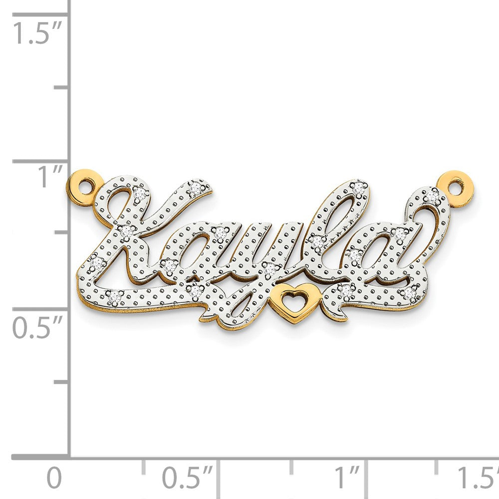 14K Gelb & Rhodium Gold und 3d Diamant Name Platte