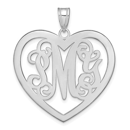 Sterlingsilber Silber/rhodiniert Groß Monogramm Herz Anhänger