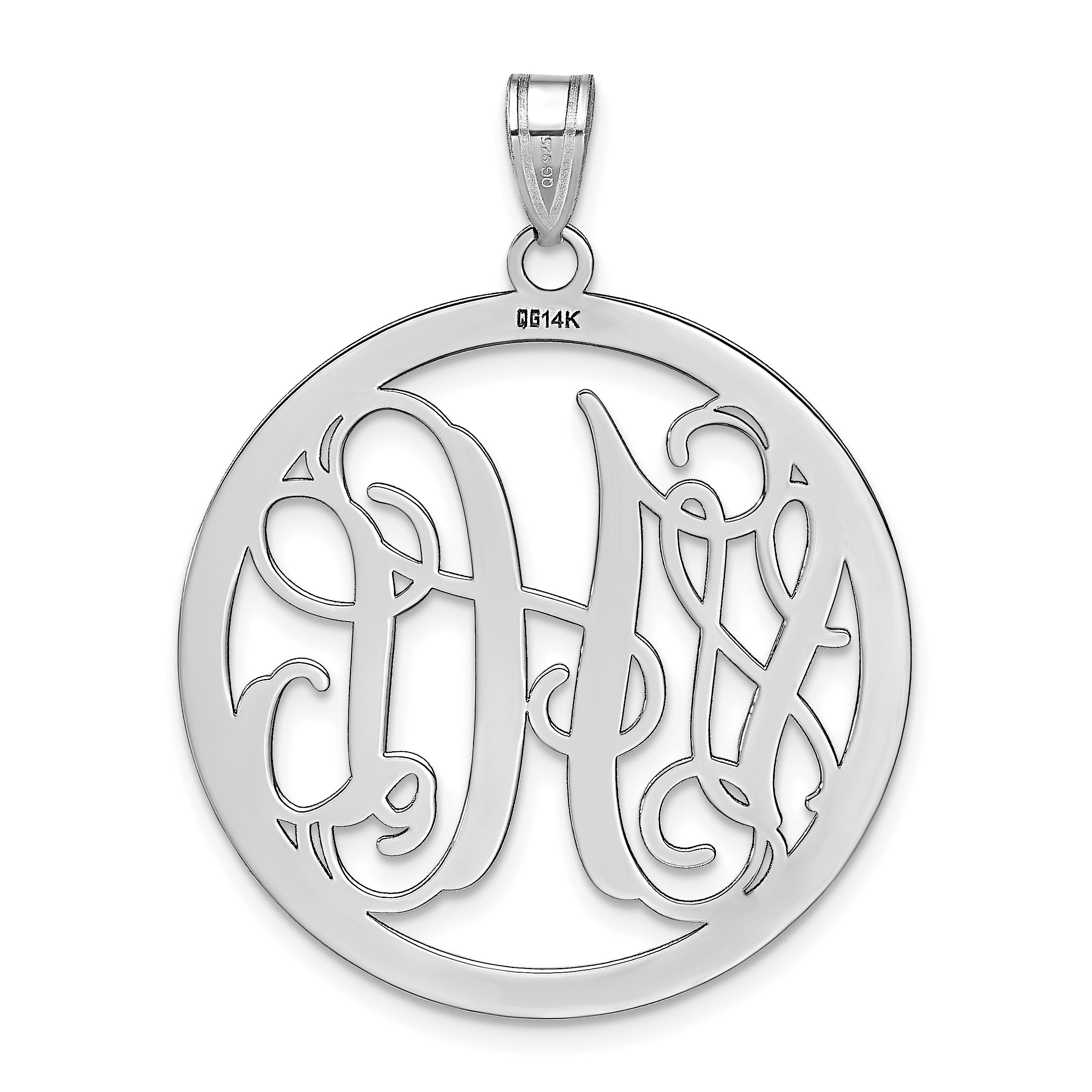 14K Weißgold Groß Rund Monogramm Anhänger
