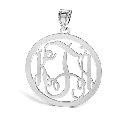 14K Weißgold Groß Rund Monogramm Anhänger