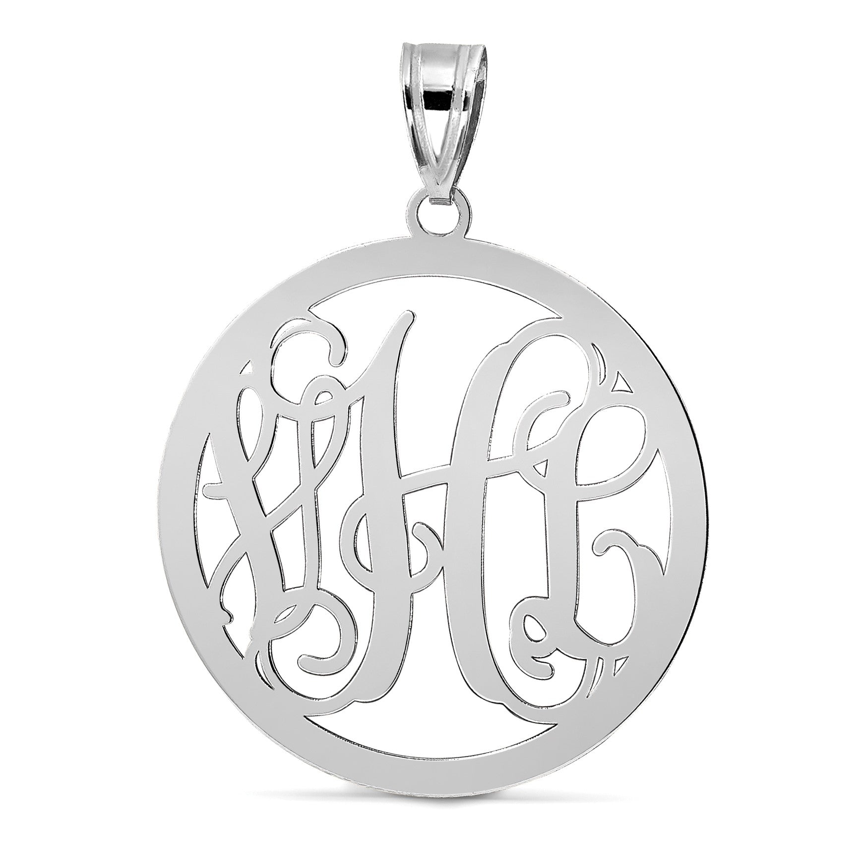 14K Weißgold Groß Rund Monogramm Anhänger