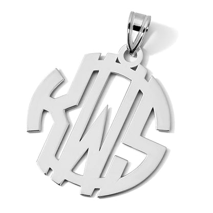 14K Weißgold Rund Ausgeschnitten Monogramm Anhänger