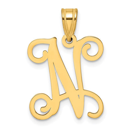 14K Gelbgold 14ky Schreibschrift Buchstabe N Initiale Anhänger
