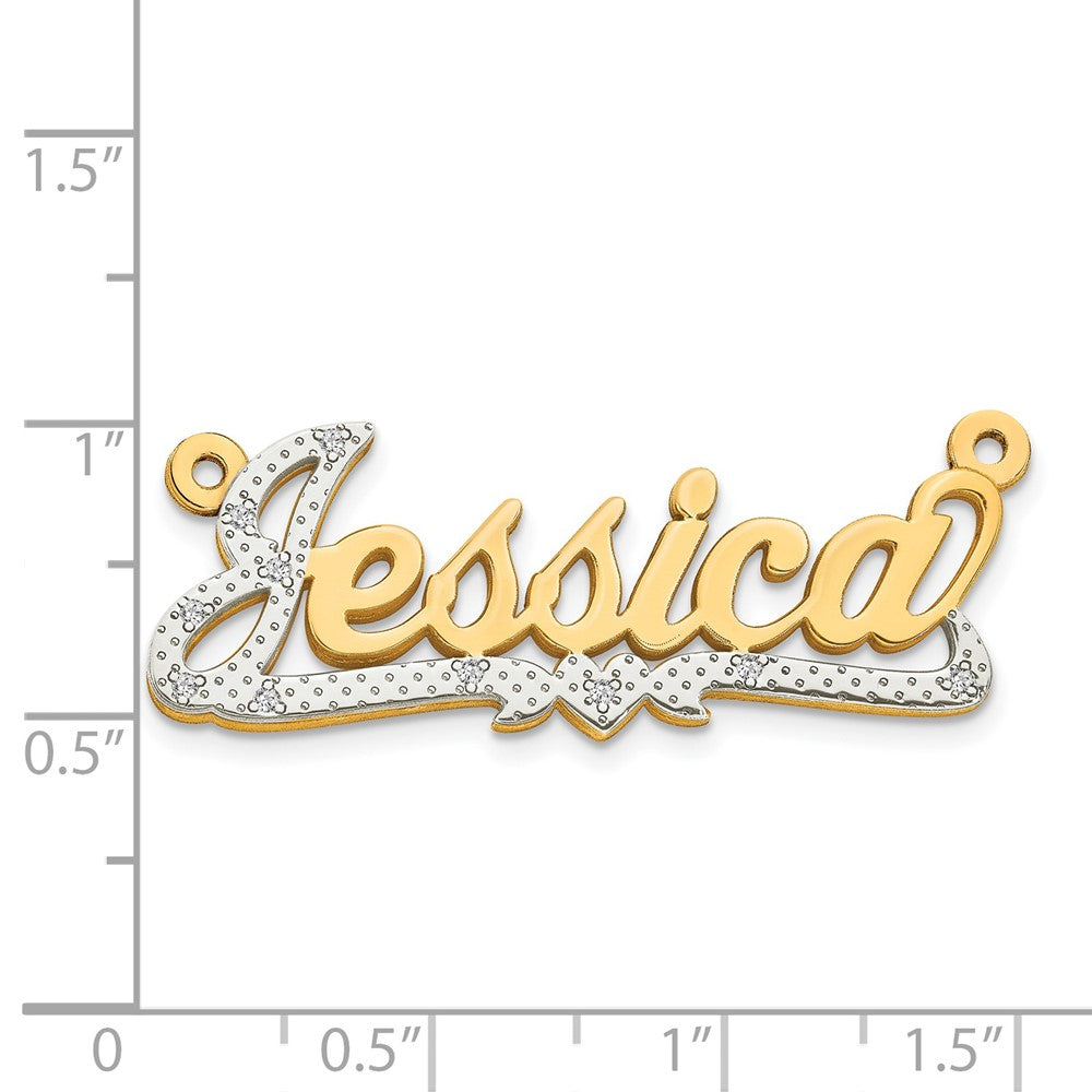 14K Gelb & Rhodium Gold und 3d Diamant Name Platte