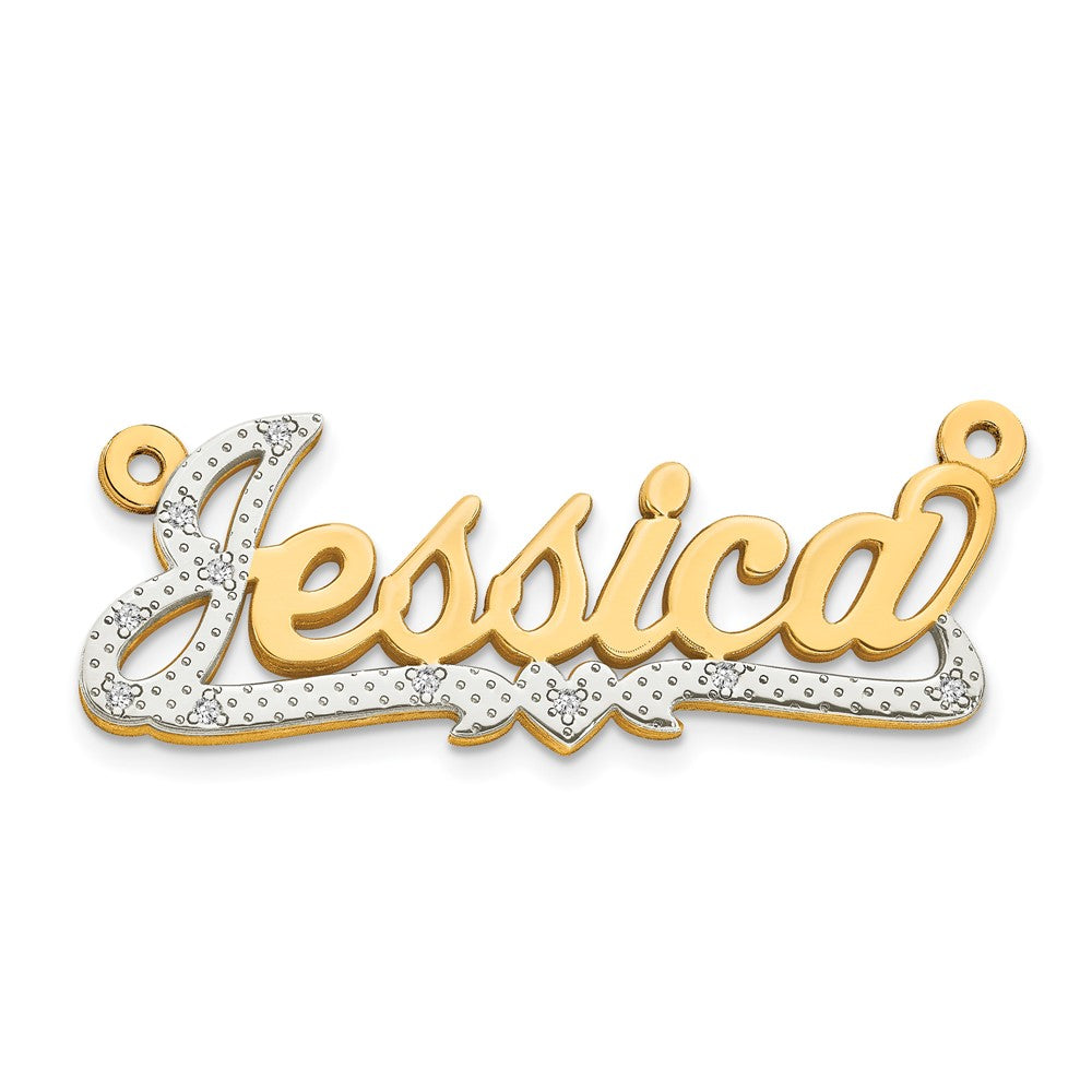 14K Gelb & Rhodium Gold und 3d Diamant Name Platte