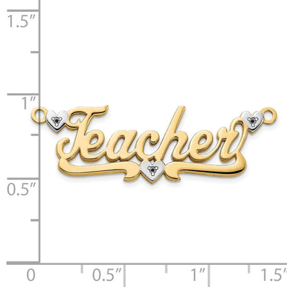 14K Gelb & Rhodium Gold und 3d Diamant mit Herzen Name Platte
