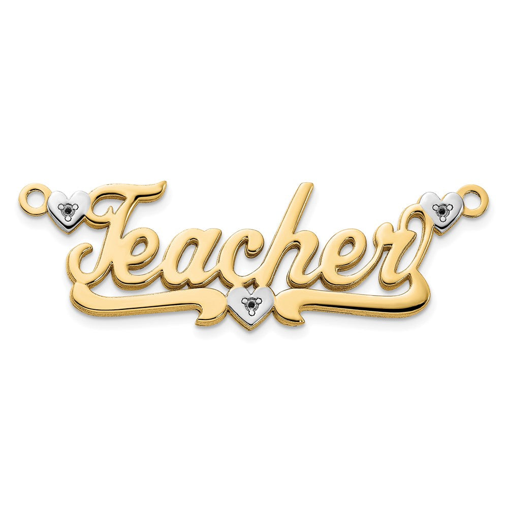 14K Gelb & Rhodium Gold und 3d Diamant mit Herzen Name Platte