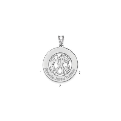 14K Weißgold Rund Familie Monogramm Anhänger