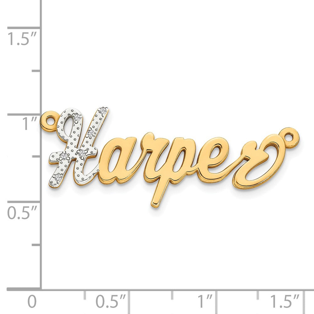14K Gelb & Rhodium Gold und 3d Diamant Name Platte