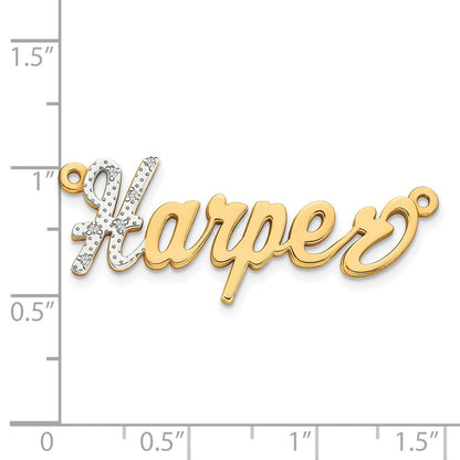 14K Gelb & Rhodium Gold und 3d Diamant Name Platte