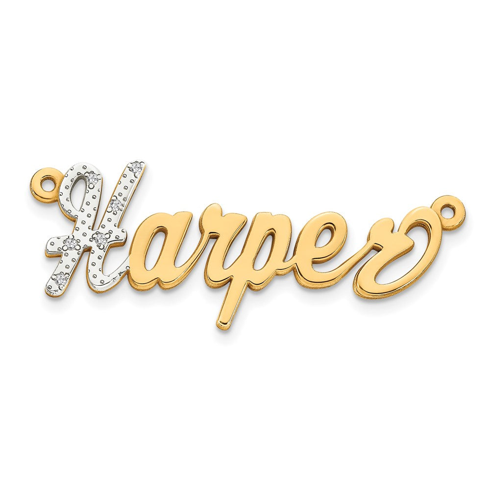 14K Gelb & Rhodium Gold und 3d Diamant Name Platte