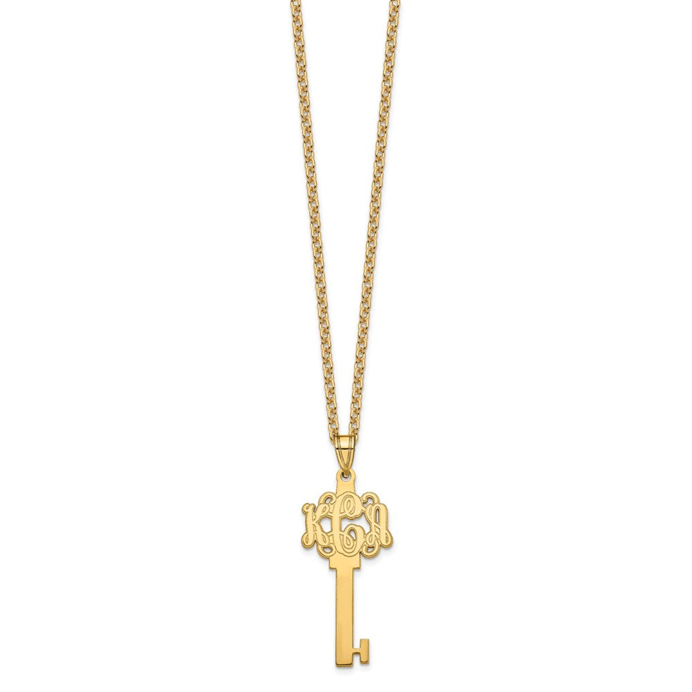 Vergoldet Sterlingsilber /gold Geätzt Monogramm Key Halskette