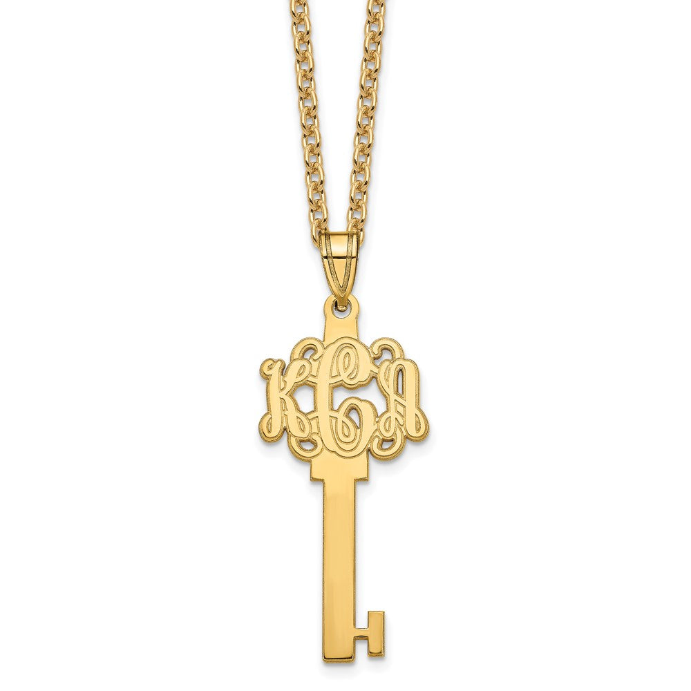 Vergoldet Sterlingsilber /gold Geätzt Monogramm Key Halskette