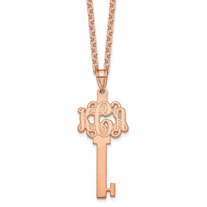 Roségoldbeschichtet Sterlingsilber /rose Geätzt Monogramm Key Halskette