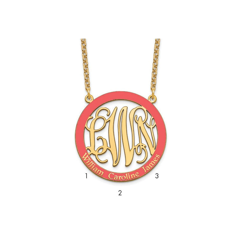 Vergoldet Groß Familie Monogramm Epoxid Halskette