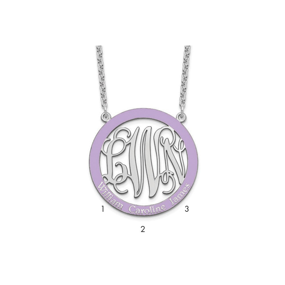 Sterlingsilber Rhodiniert Groß Familie Monogramm Epoxid Halskette