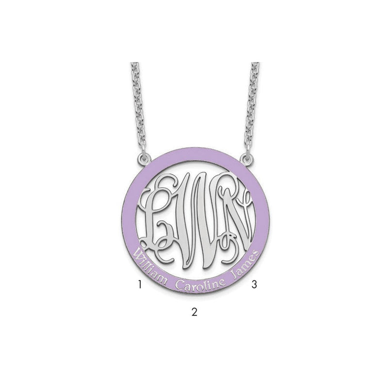 Sterlingsilber Rhodiniert Groß Familie Monogramm Epoxid Halskette