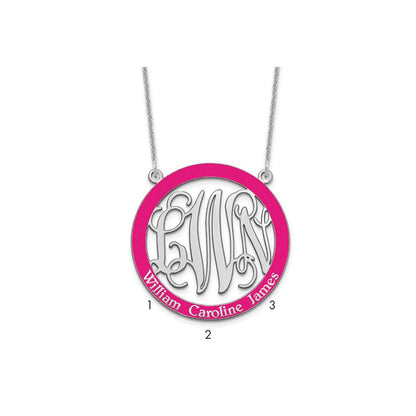 14K Weißgold Groß Familie Monogramm Epoxid Halskette
