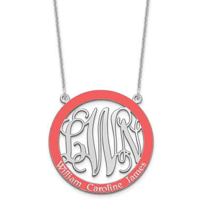 14K Weißgold Groß Familie Monogramm Epoxid Halskette