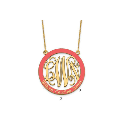 14K Gelbgold Groß Familie Monogramm Epoxid Halskette