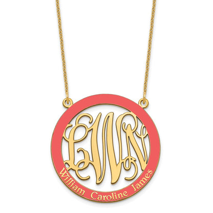 14K Gelbgold Groß Familie Monogramm Epoxid Halskette